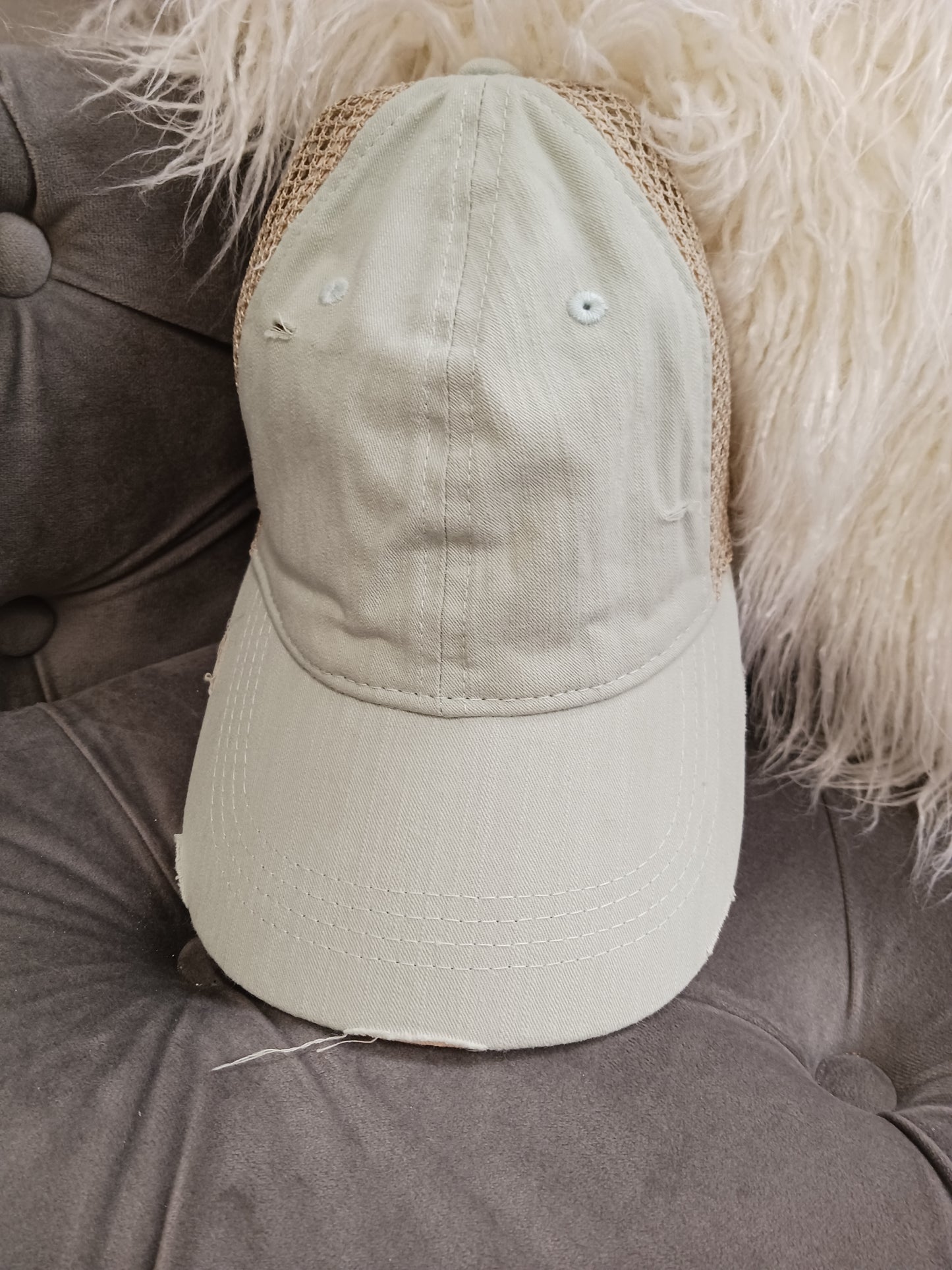 Ponytail Distressed Trucker Hat