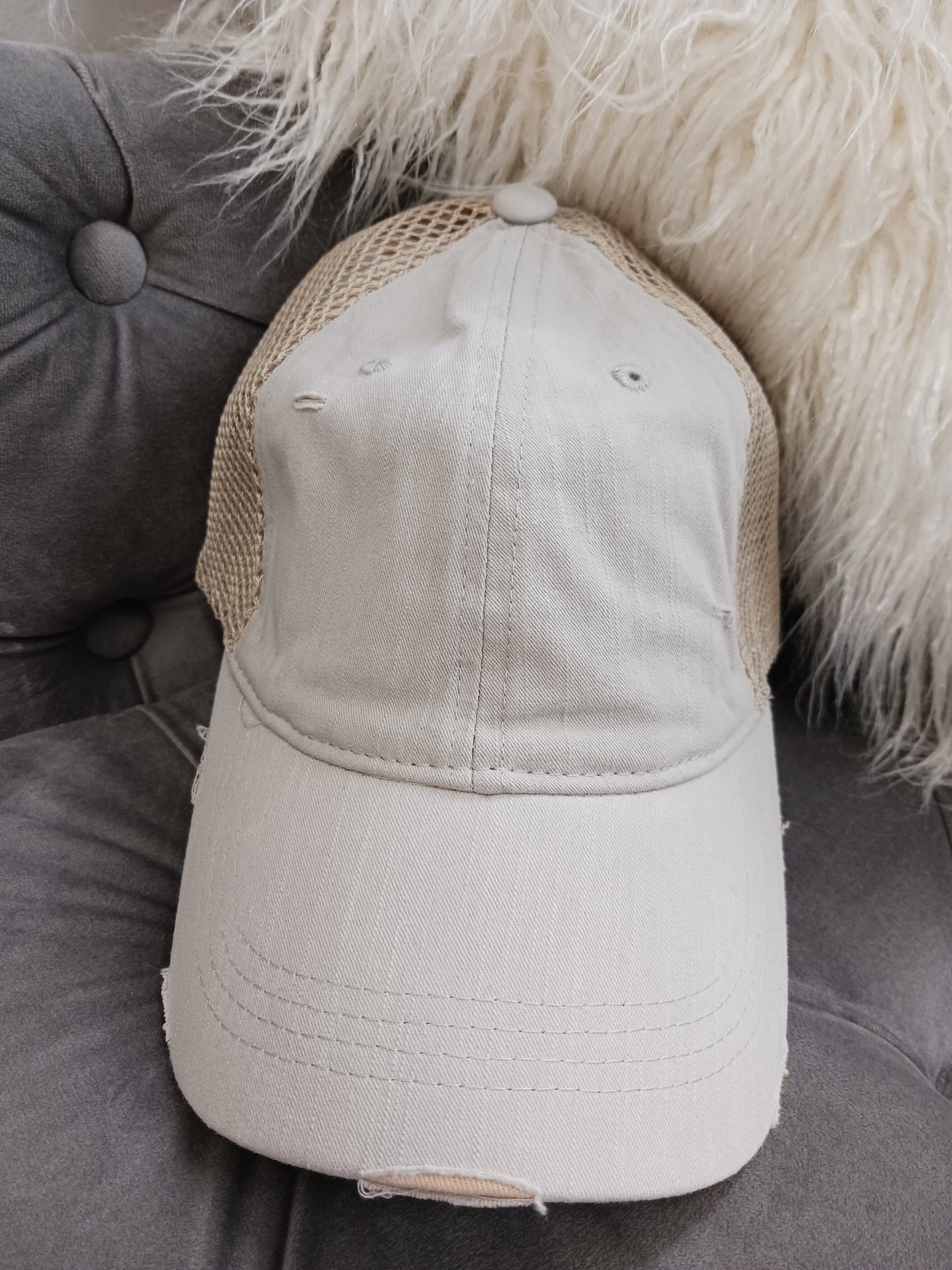 Ponytail Distressed Trucker Hat