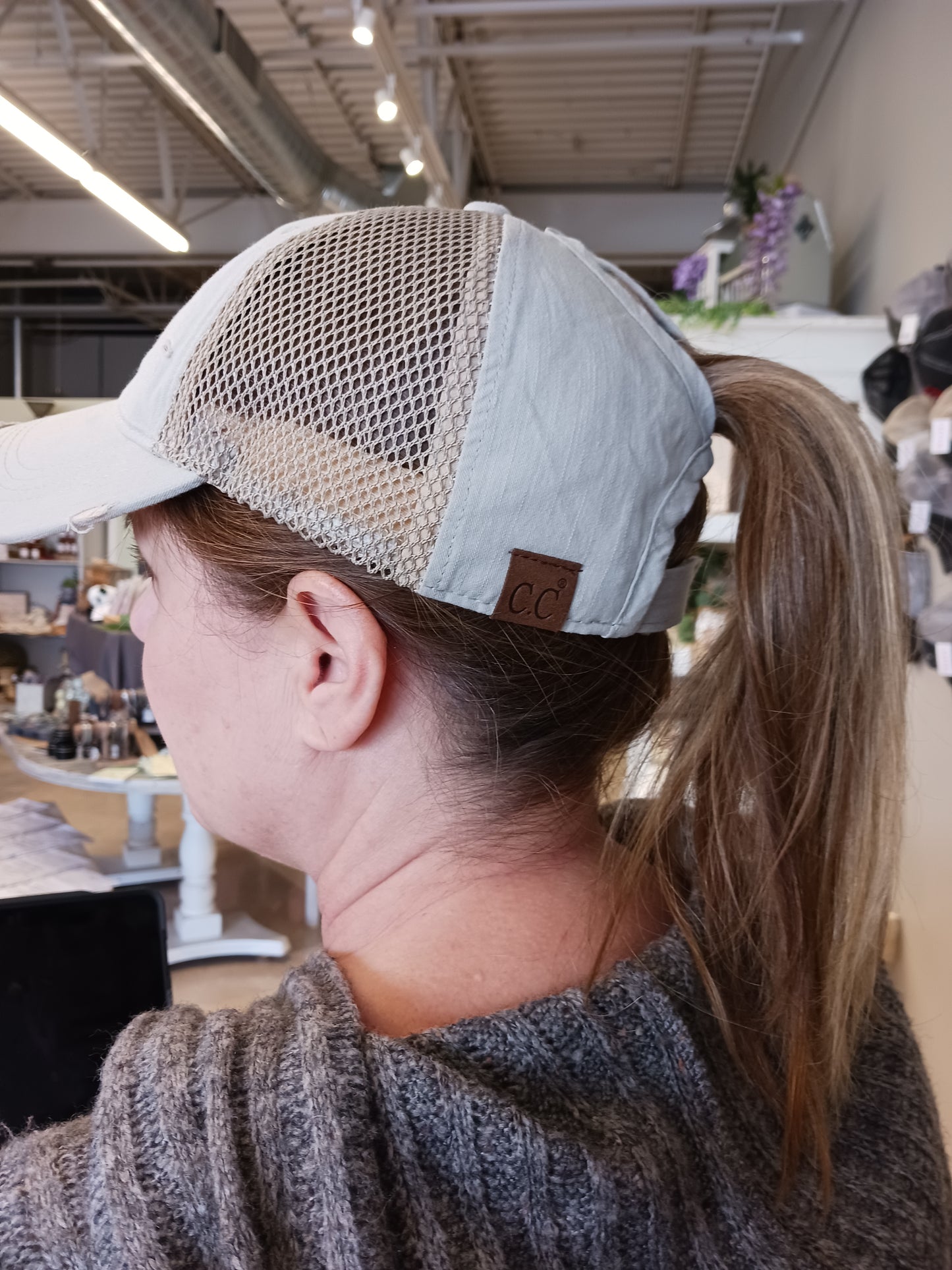 Ponytail Distressed Trucker Hat