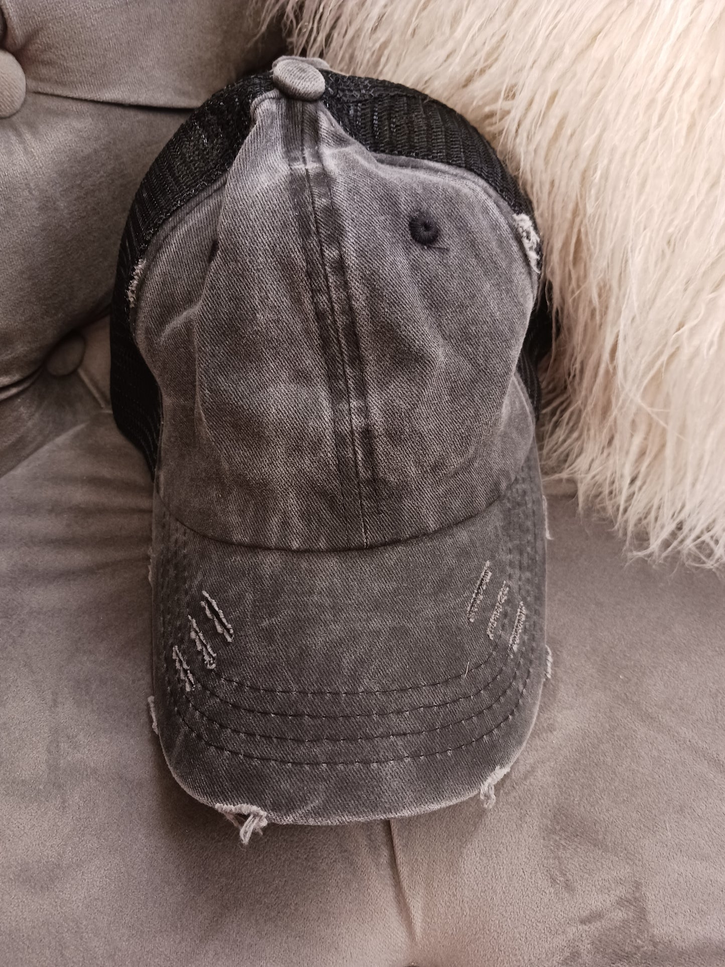 Ponytail Distressed Trucker Hat