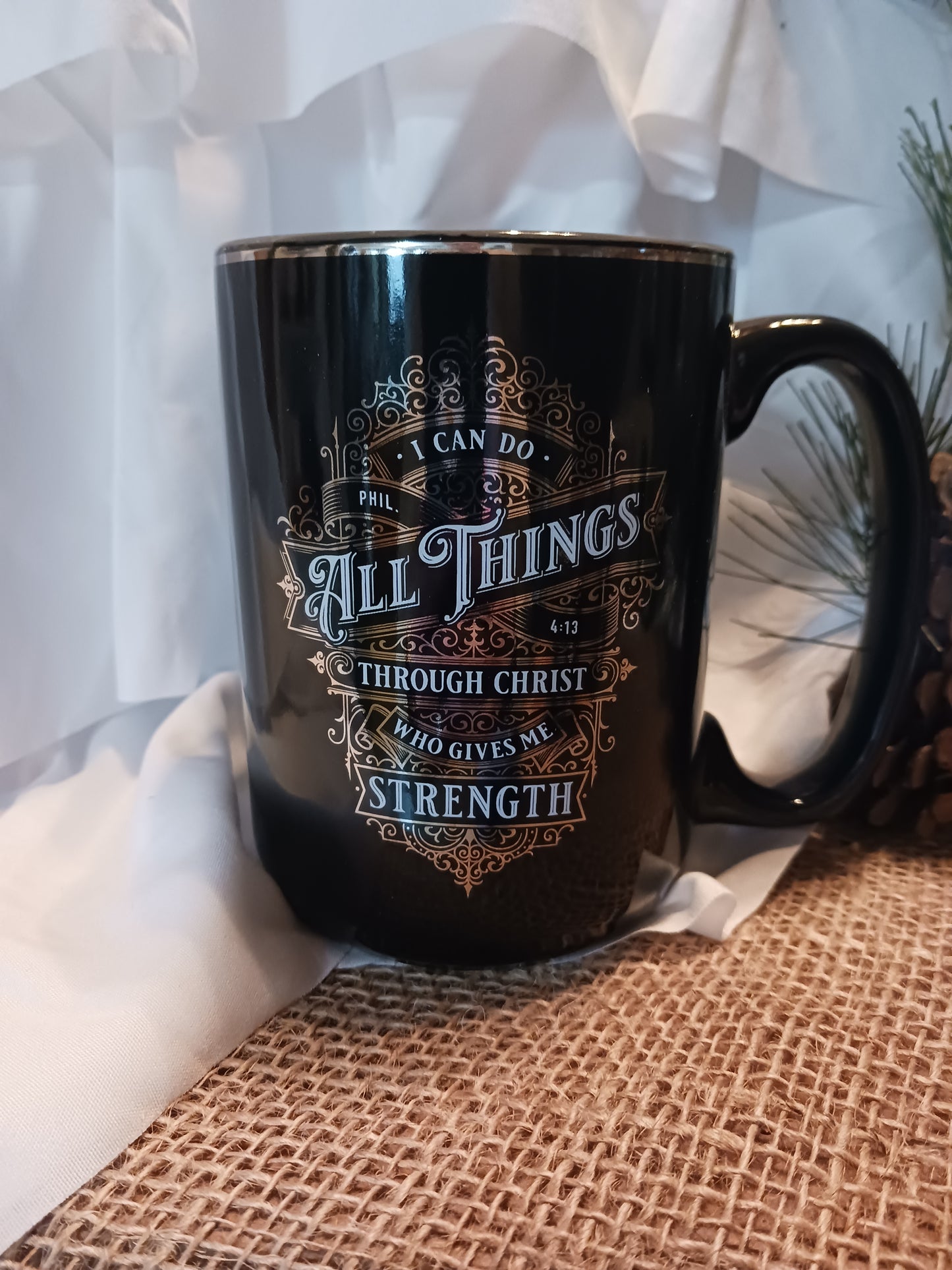 I Can Do All Things Through Christ ... Black & Silver Mug