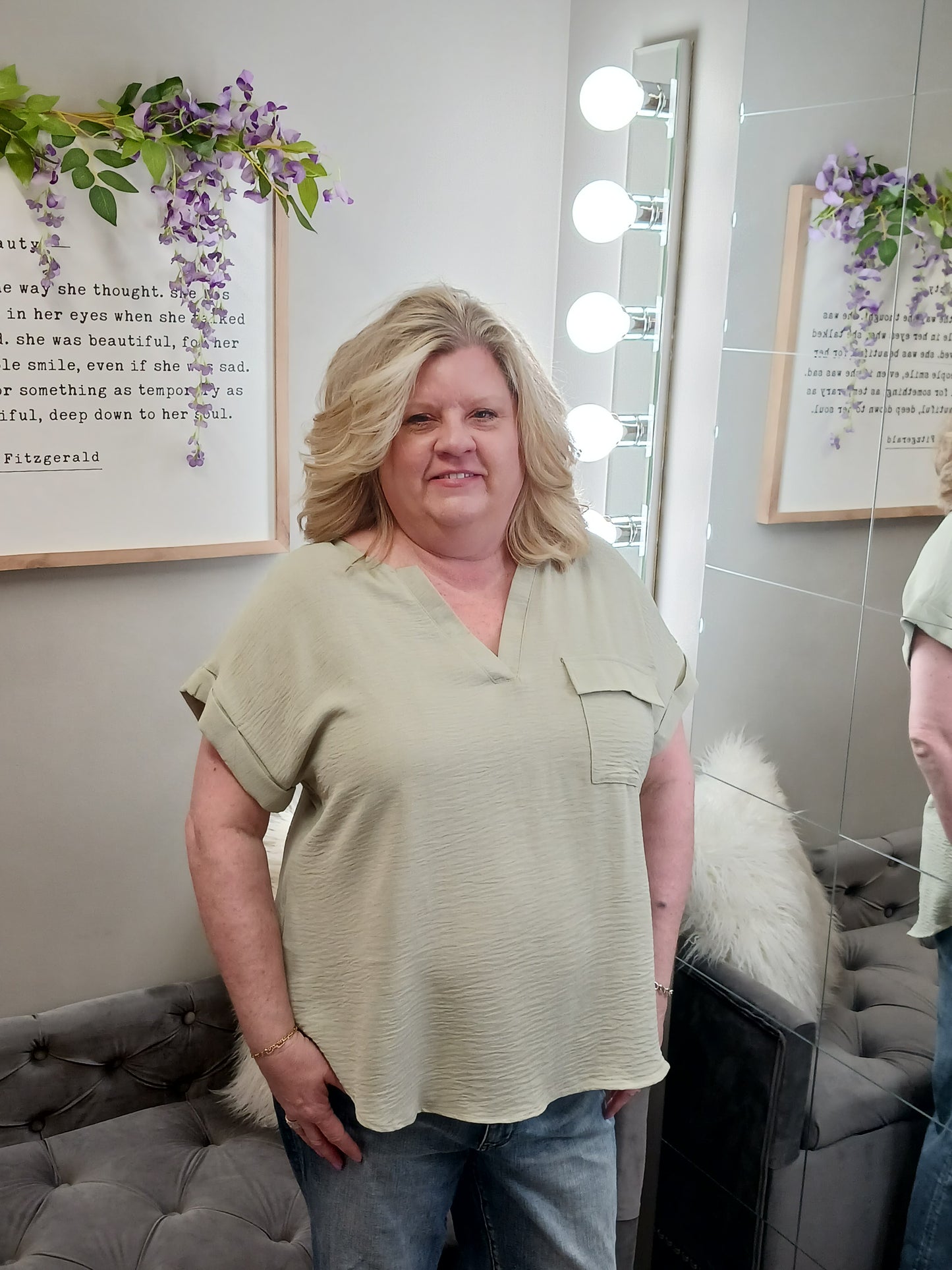 Carol Curvy Button Back Top