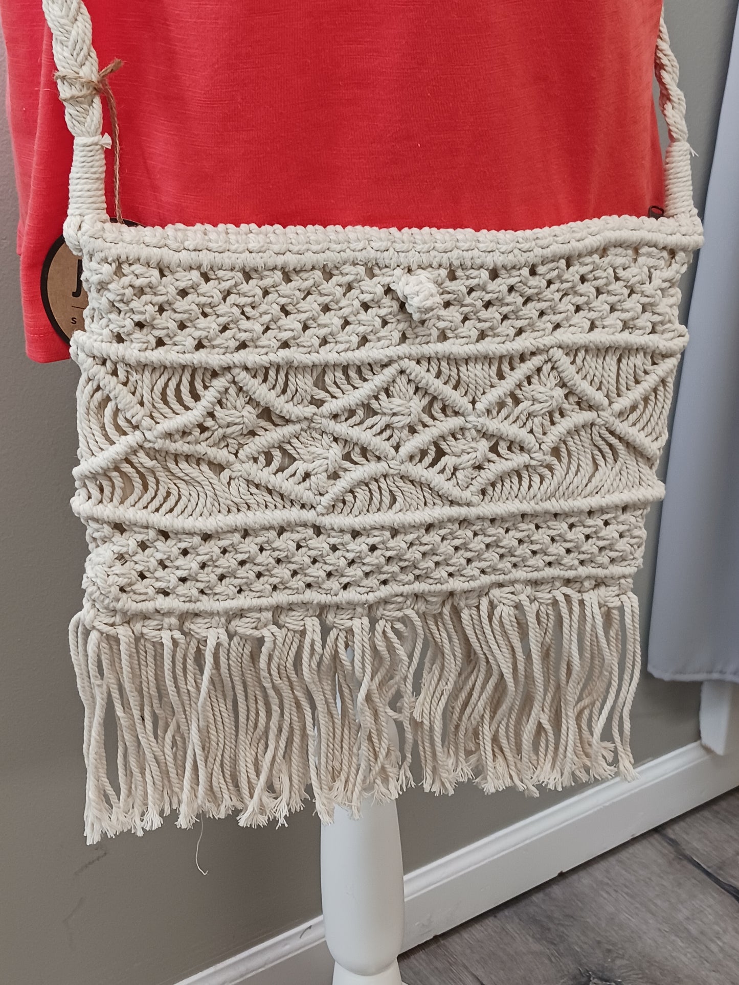 Maeve Macrame Crossbody Bag with Fringe by Joy Susan