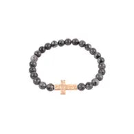Natural Stone Cross Hammered Stretch Bracelet
