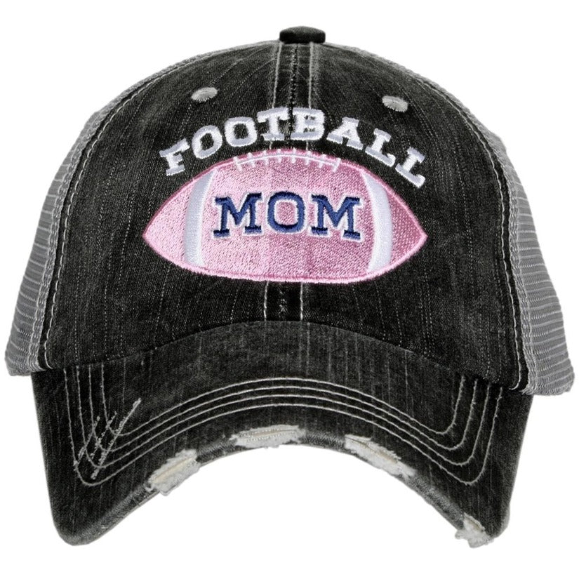 Pink Football Mom Embroidered Distressed Trucker Hat
