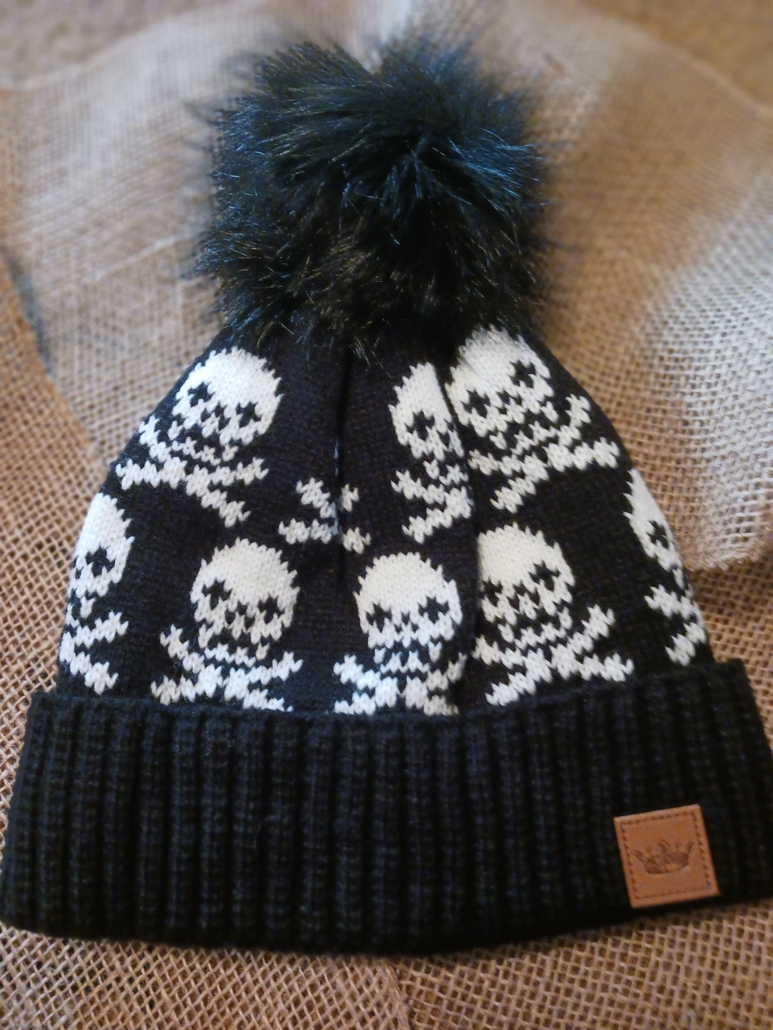 Black Skull Pom Hat