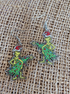 Grinch with Christmas Tree Earrings