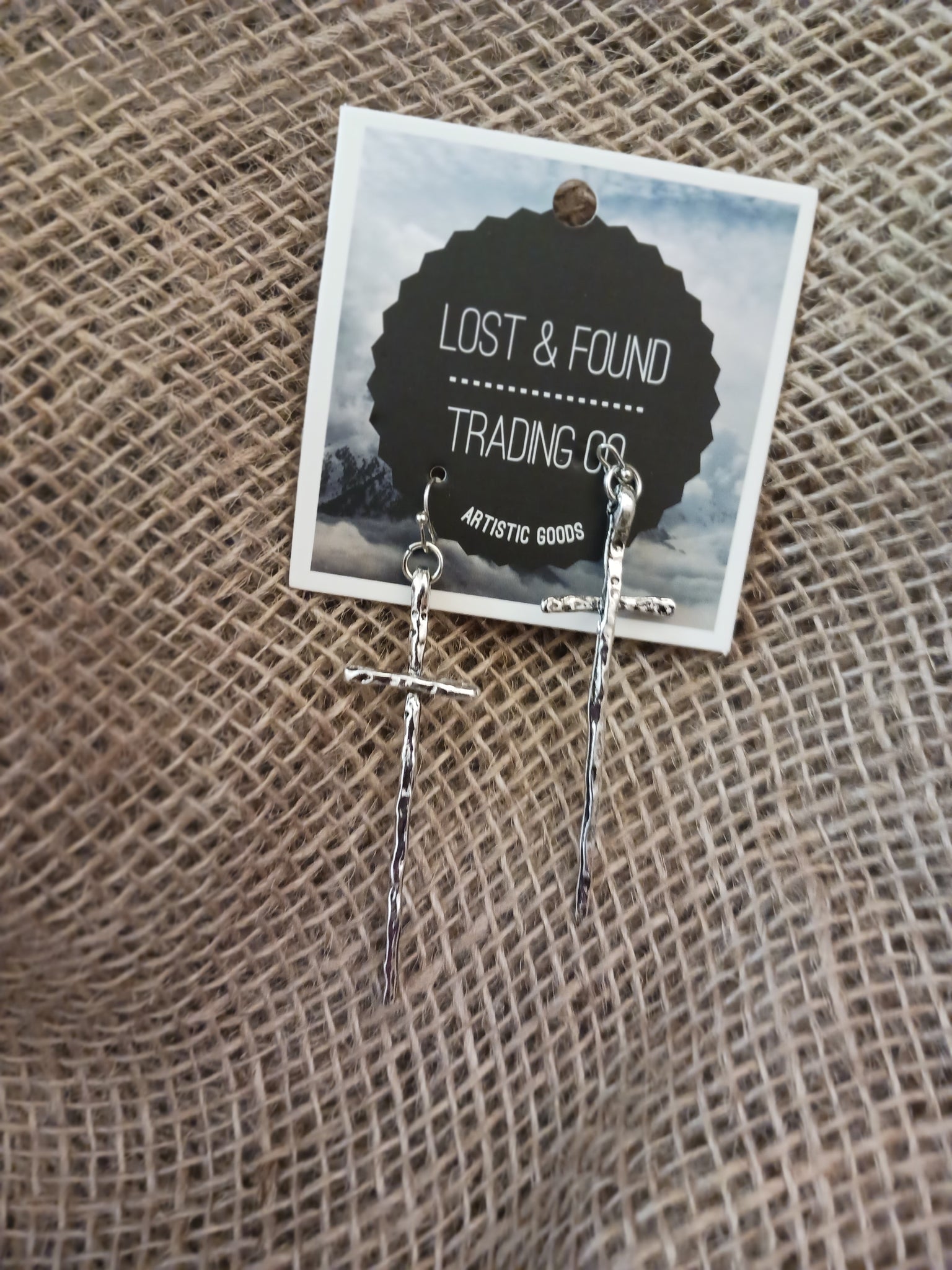 Lost & Found - Thin Hammered Cross Earrings