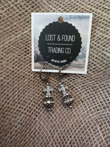 Lost & Found - Cross & Rhinestone Ball Earrings