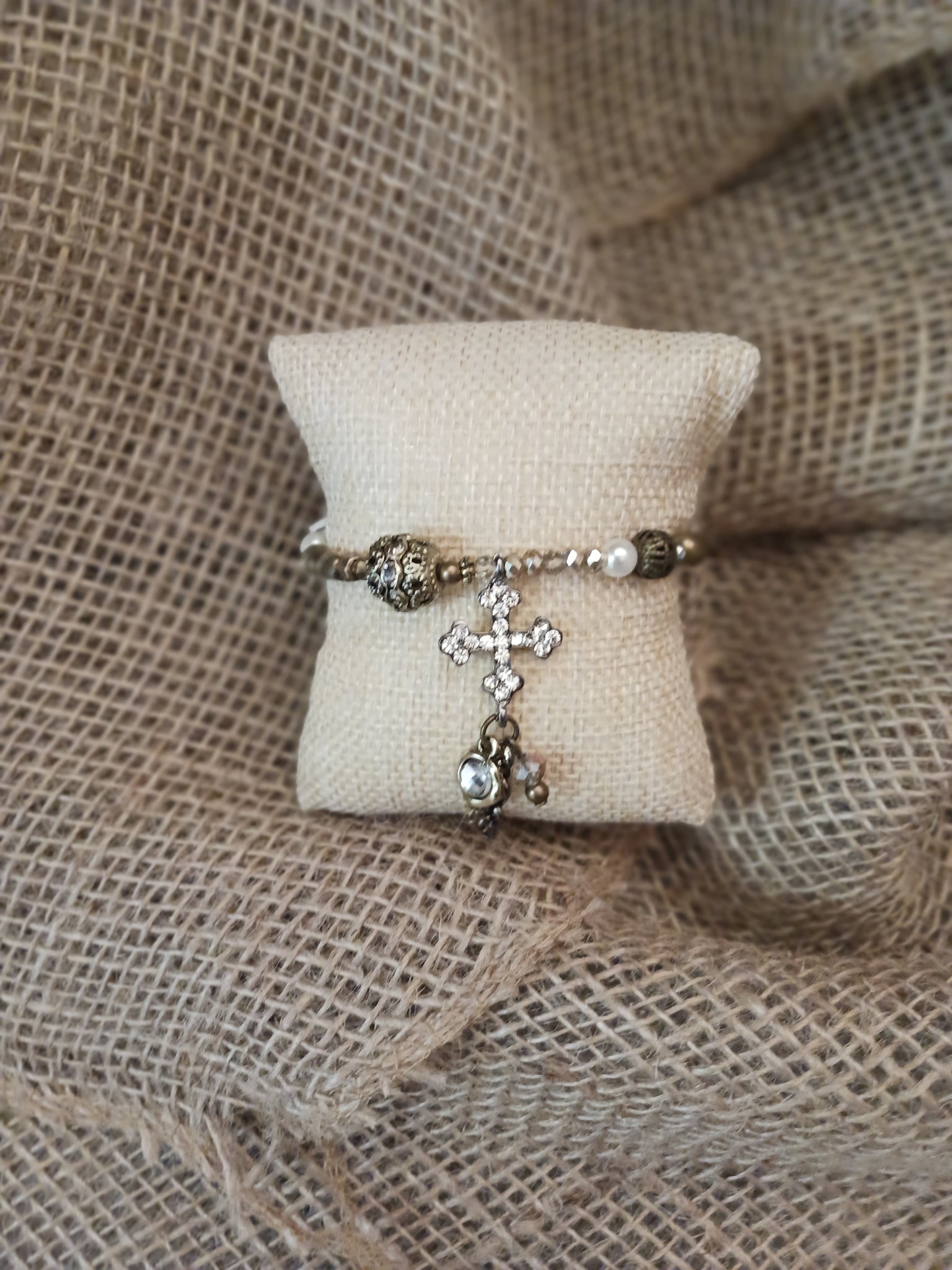 Lost & Found - Beaded Bracelet with Rhinestone Cross
