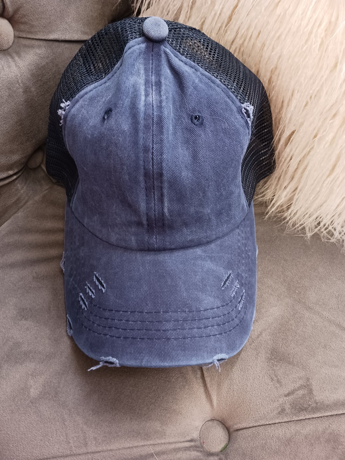 Ponytail Distressed Trucker Hat