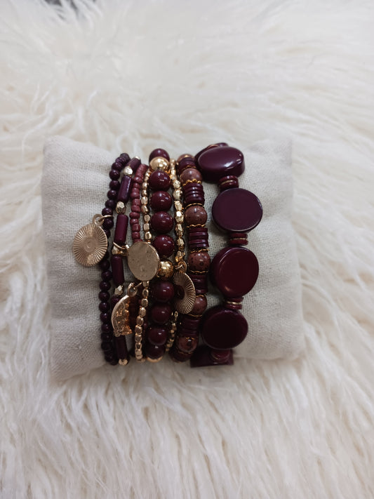 Burgundy Beaded Bracelet Set