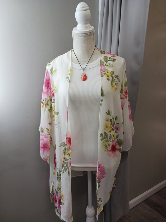 Floral Chiffon Woven Kimono