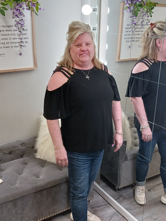 Katherine Curvy Cage Shoulder Top