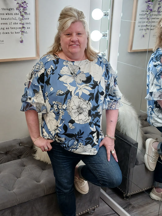 Lorretta Curvy Floral Boatneck Top