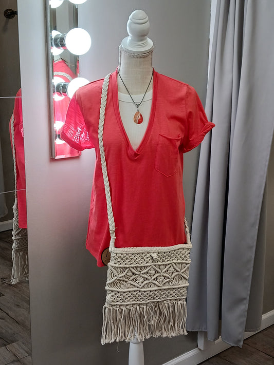 Maeve Macrame Crossbody Bag with Fringe by Joy Susan