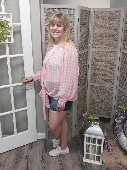 Pinky Plaid Kimono