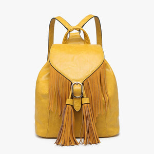 Jewel Distressed Bucket Backpack with Fringe
