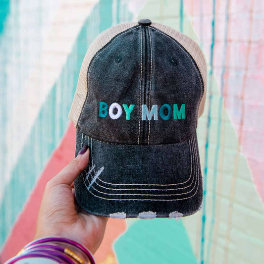 Boy Mom Distressed Trucker Hat