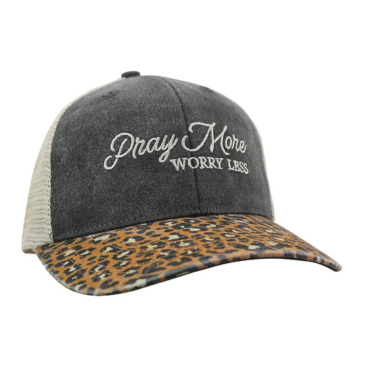 Cherished Girl Pray More Worry Less Leopard Trucker Hat