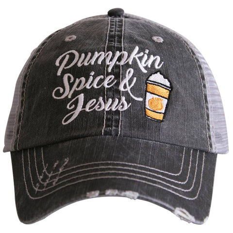 Pumpkin Spice & Jesus Distressed Trucker Hat