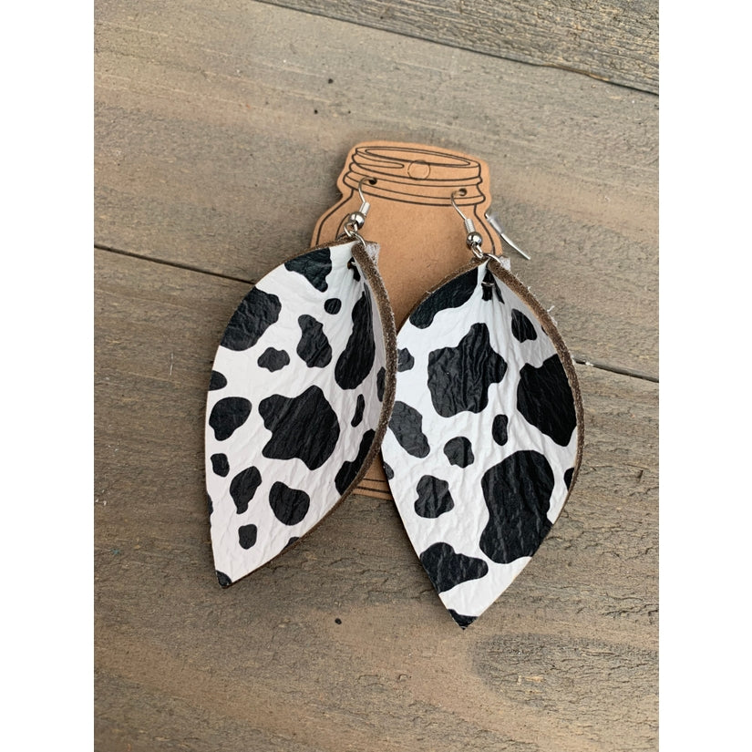Cow Print Teardrop Leather Earrings