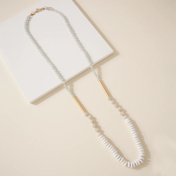 Stone & Wood Long Beaded Necklace