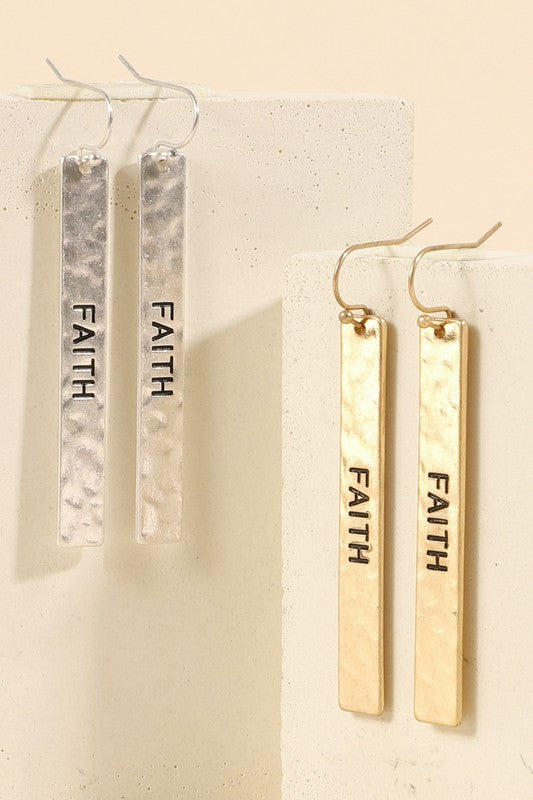 Hammered Bar "Faith" Earrings