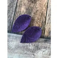 Carved Suede Floral Teardrop Leather Earrings