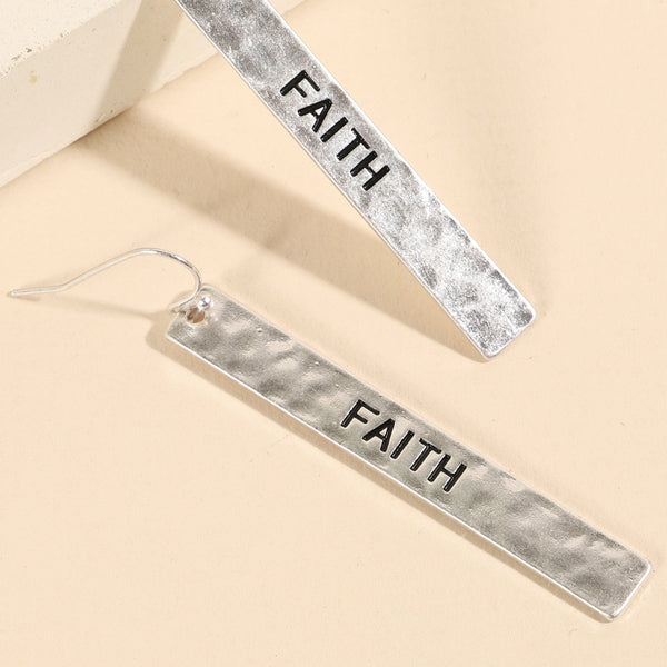 Hammered Bar "Faith" Earrings