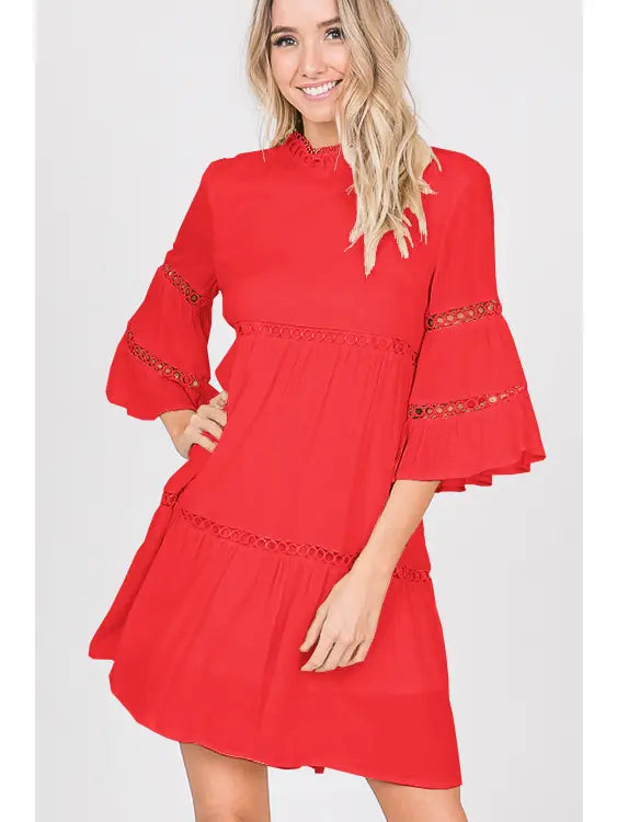 Coral Lace Trim Dress