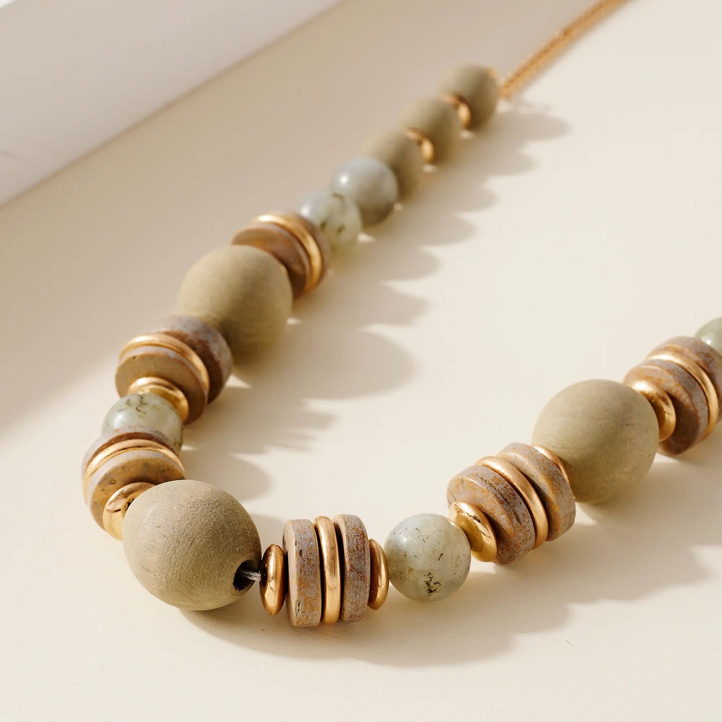 Chunky Wood & Stone Necklace