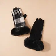 Fur Cuff Plaid Gloves