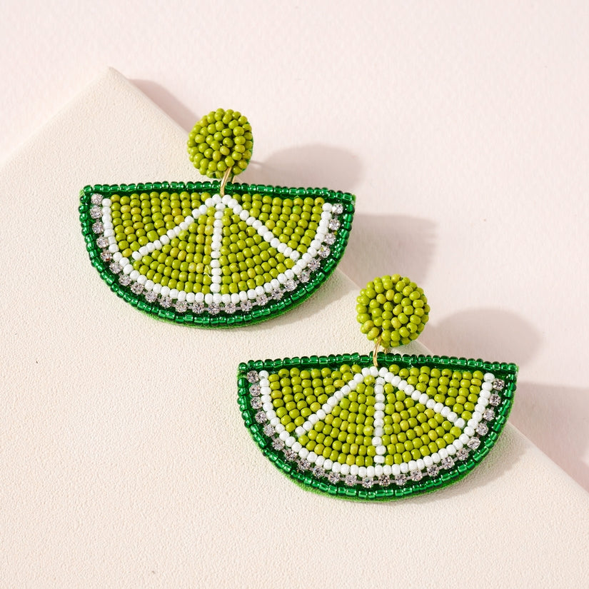 Lime Rhinestone Seed Bead Earrings