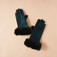 Fur Cuff Plaid Gloves