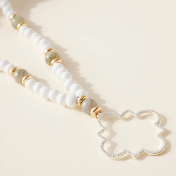 Wood & Stone Long Pendant Necklace