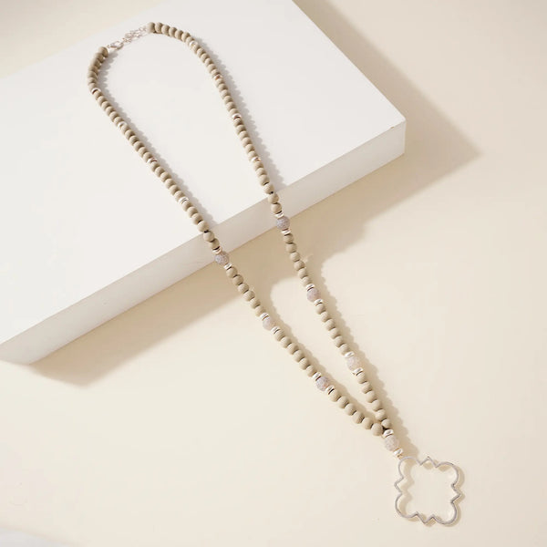 Wood & Stone Long Pendant Necklace