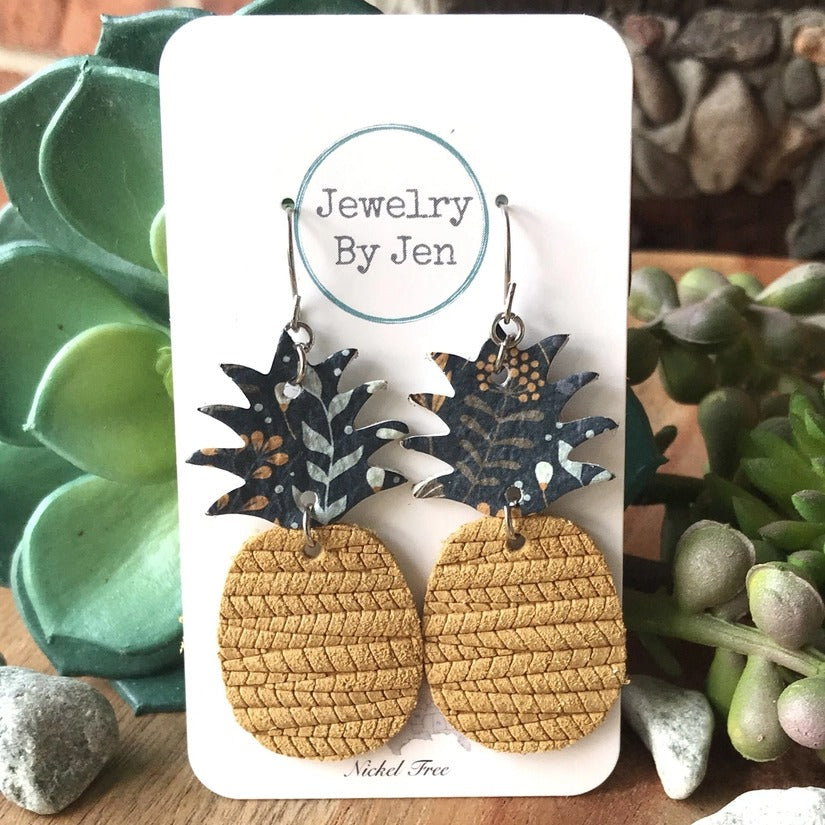 Handmade Leather Pineapple Earrings
