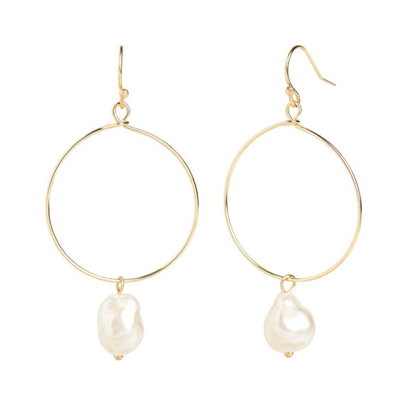 Gold Hoop Pearl Dangle Earrings