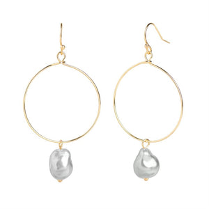 Gold Hoop Pearl Dangle Earrings