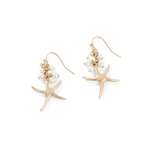 Gold Starfish with Pearls Dangle Earrings