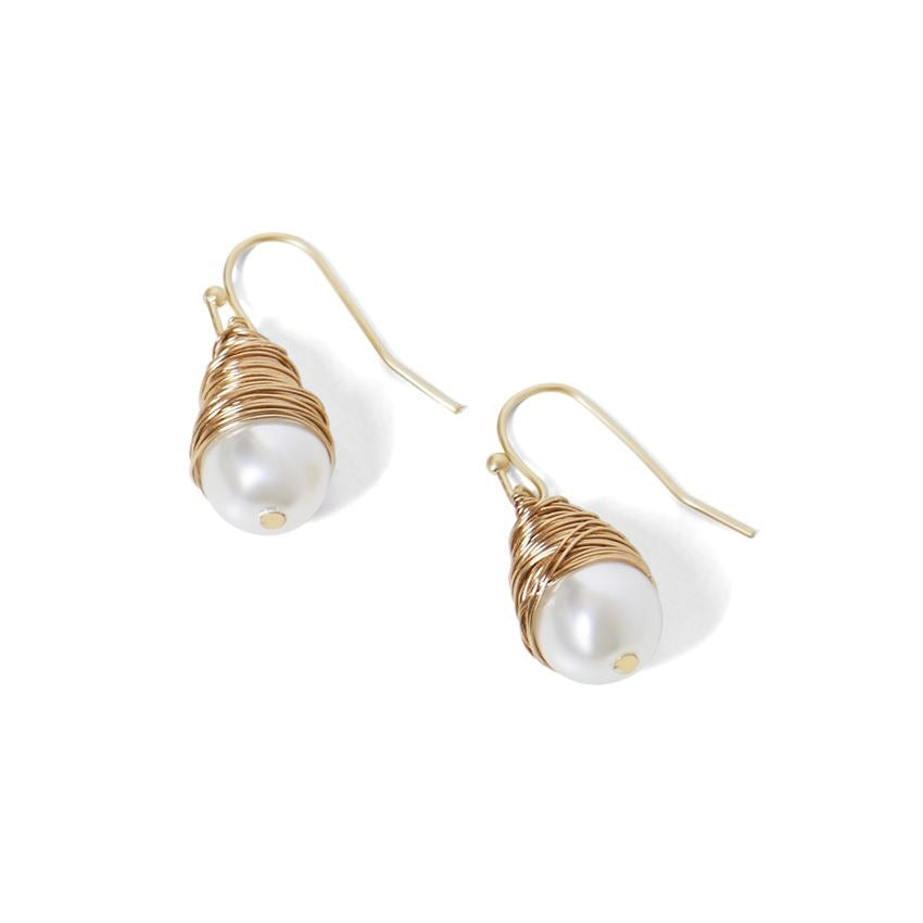 Wire Wrapped Pearl Dangle Earrings